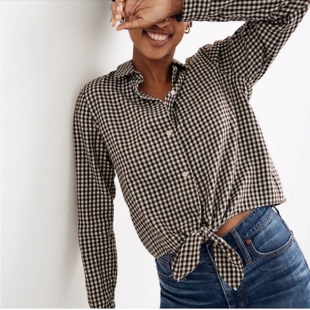 Madewell Gingham Check Flannel Tie-front Buttondown Top